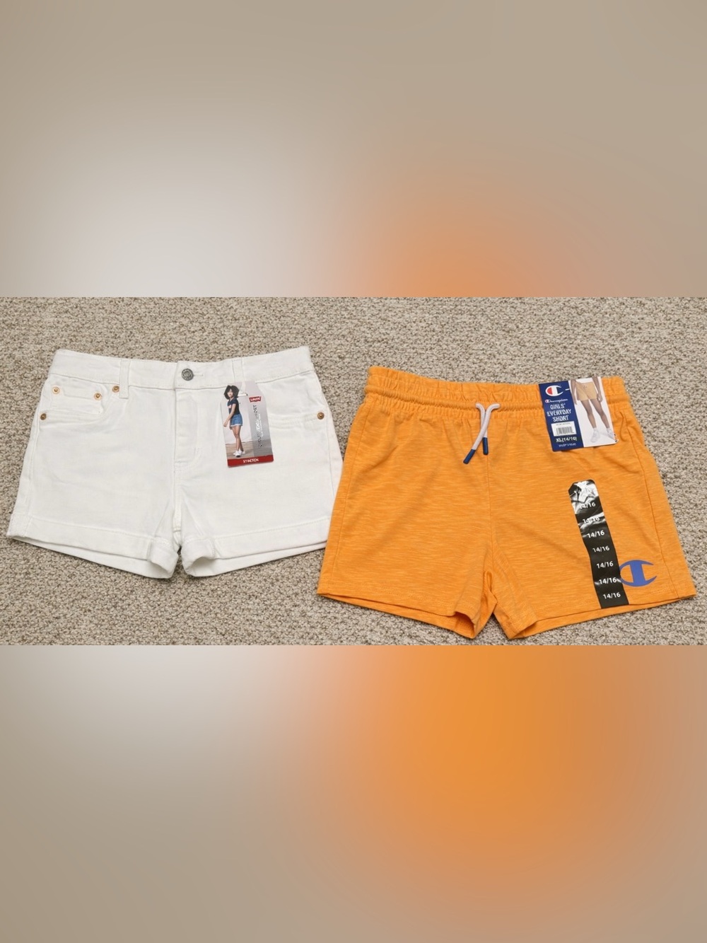 Levi's White Girlfriend Jean Shorts and Champion Shorts Bundle NWT